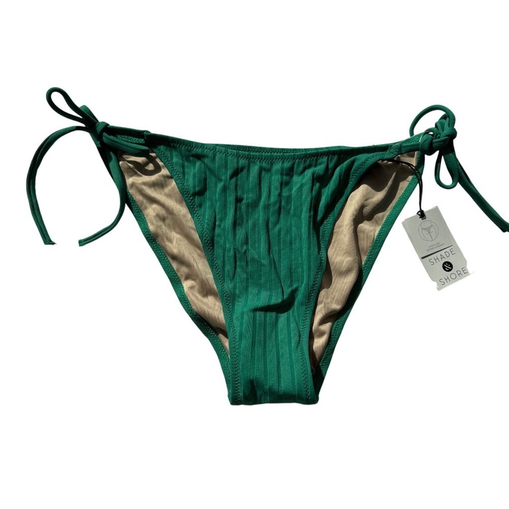 Shade & Shore Green Ribbed Tie-Side Bikini Bottom